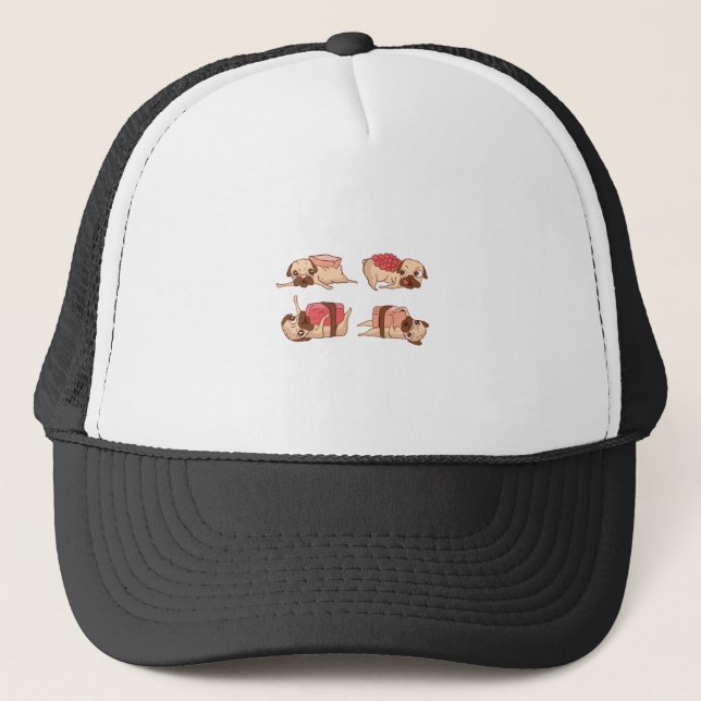 Gorra De Camionero Diseño divertido de comida para pugs (Anverso)