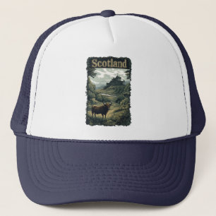 Gorra De Camionero Diseño escocés: Vaca Highland, castillo y paisaje