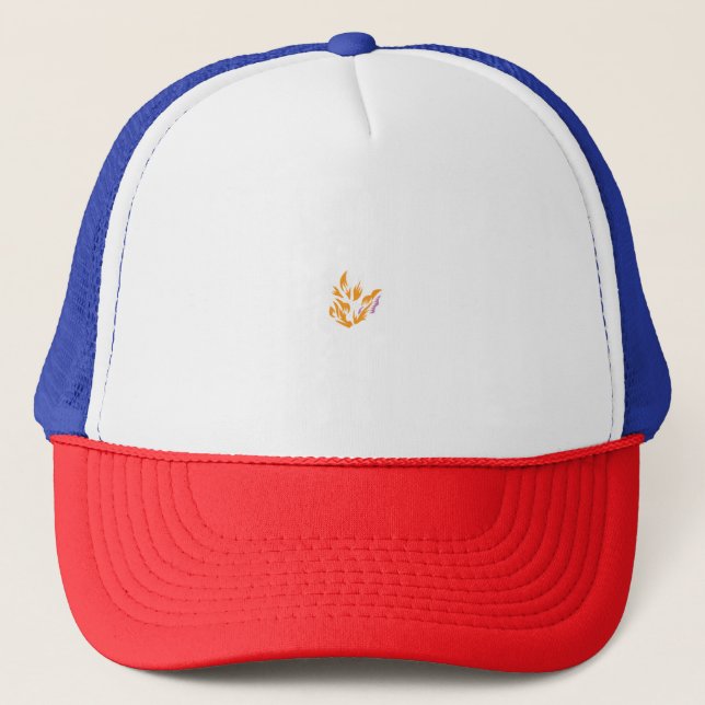 Gorra De Camionero Diseño floral estilizado y ordenado con naranja y  (Anverso)