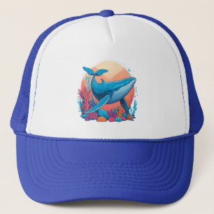 Gorra De Camionero Diseño Gráfico Colorido De Una Ballena