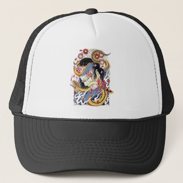 Gorra De Camionero Diseño grotesco de tatuajes de serpientes (Anverso)