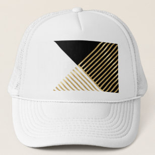 Gorra De Camionero Diseño moderno de franjas de oro geométricas de bl