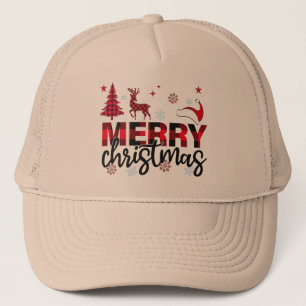 Gorra De Camionero Diseño navideño de búfalo negro y rojo