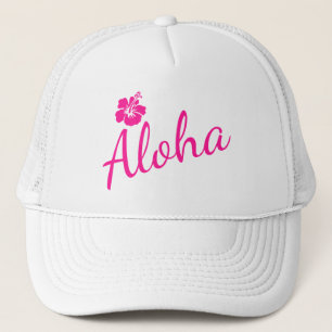 Gorra De Camionero Diseño original de texto rosa ALOHA y flor