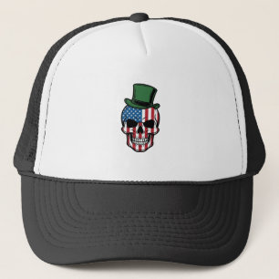 Gorra De Camionero diseño vectorial de bandera de cráneo de trébol vi