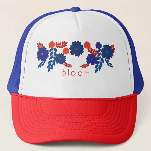 Gorra De Camionero Diseño vectorial de flores azules simples (Anverso)