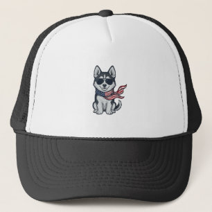 Gorra De Camionero Diseño vectorial vintage patriótico de cachorro Hu