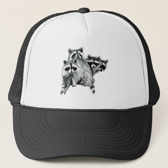 Gorra De Camionero Diversión Raccoon Amigos Familia Animal acuarela (Anverso)