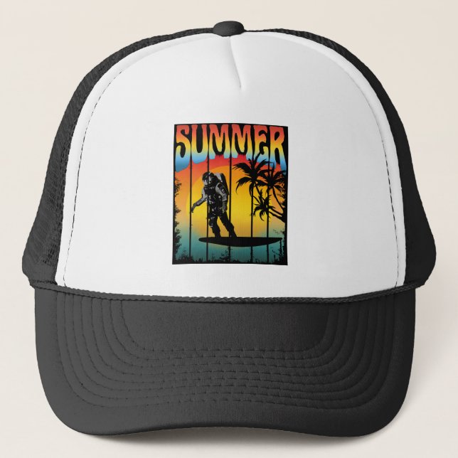 GORRA DE CAMIONERO DIVERSIÓN VERANO ASTRONAUTA ATARDECER (Anverso)