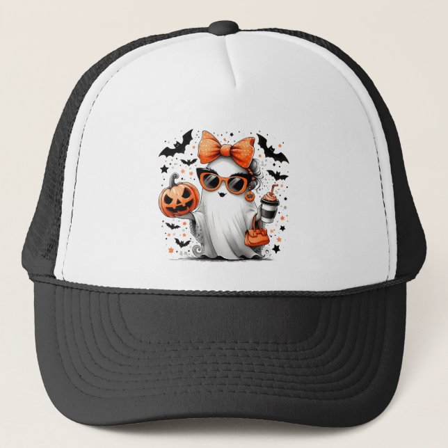 Gorra De Camionero Divertido fantasma de Halloween (Anverso)