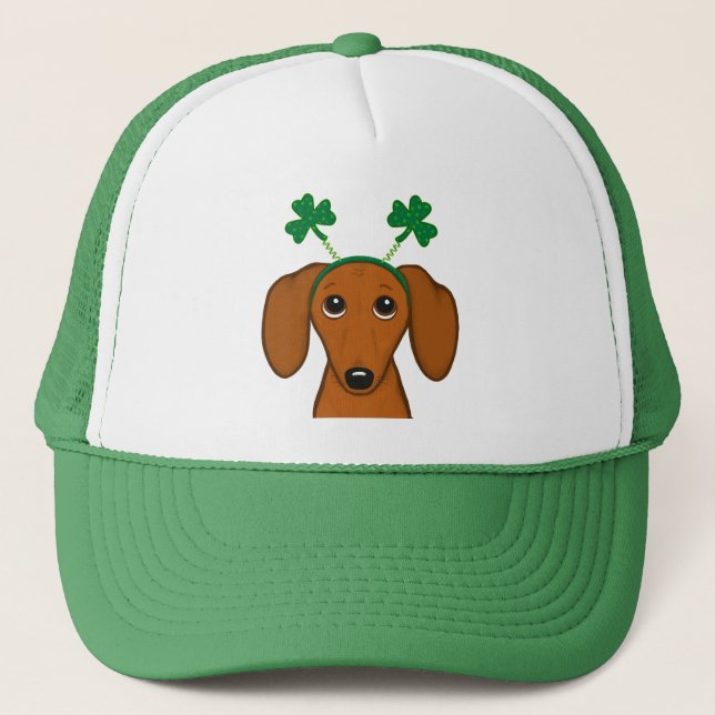 Gorra De Camionero Divertido perro del Día de San Patricio Dachshund  (Anverso)