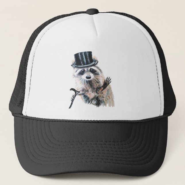 Gorra De Camionero Divertido Raccoon Animal Watercolor Art (Anverso)