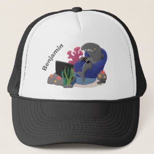 Gorra De Camionero Divertido tiburón viendo al personalizado de telev
