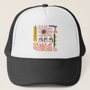 Gorra De Camionero Divertido y abstracto melocotón y rosa del jardín