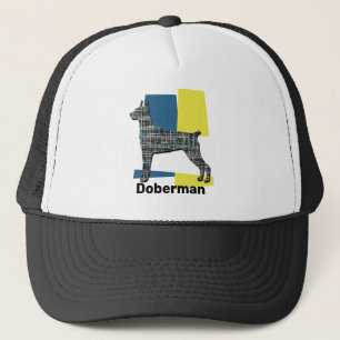 Gorra De Camionero Doberman Pinscher Dog Silhouette Tricolor Grid