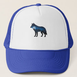 Gorra De Camionero Doble exposición Wolf Silhouette Moonlit y Starry