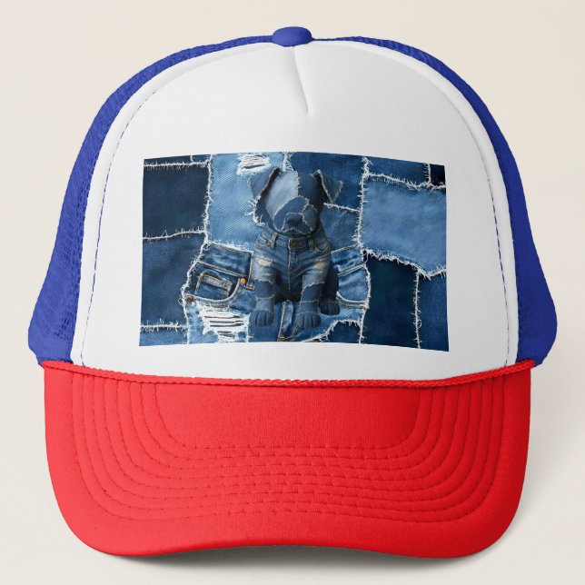 Gorra De Camionero Dog Patchwork Art Denim (Anverso)
