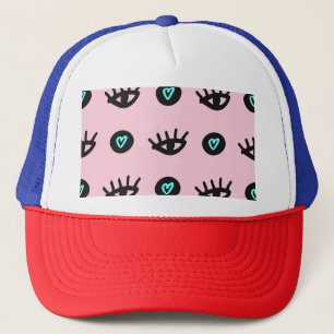 Gorra De Camionero Doodle Girly: Los Ojos Corazón Sin Pena.