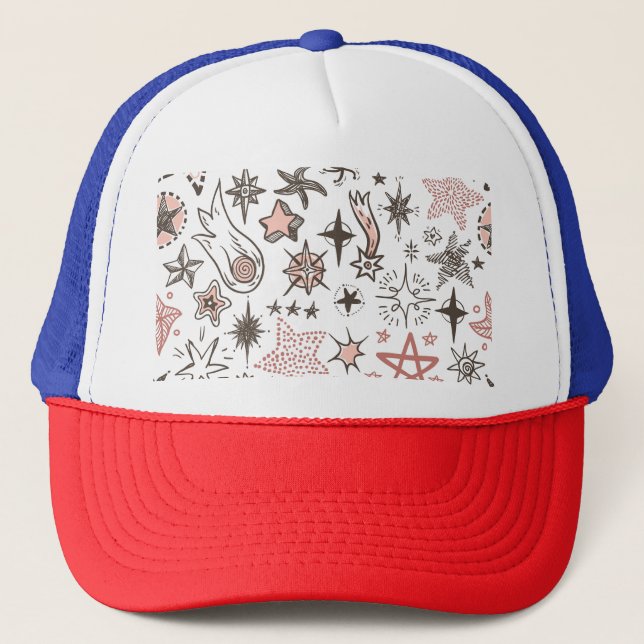 Gorra De Camionero Doodles cósmicos: estrellas y cometas (Anverso)