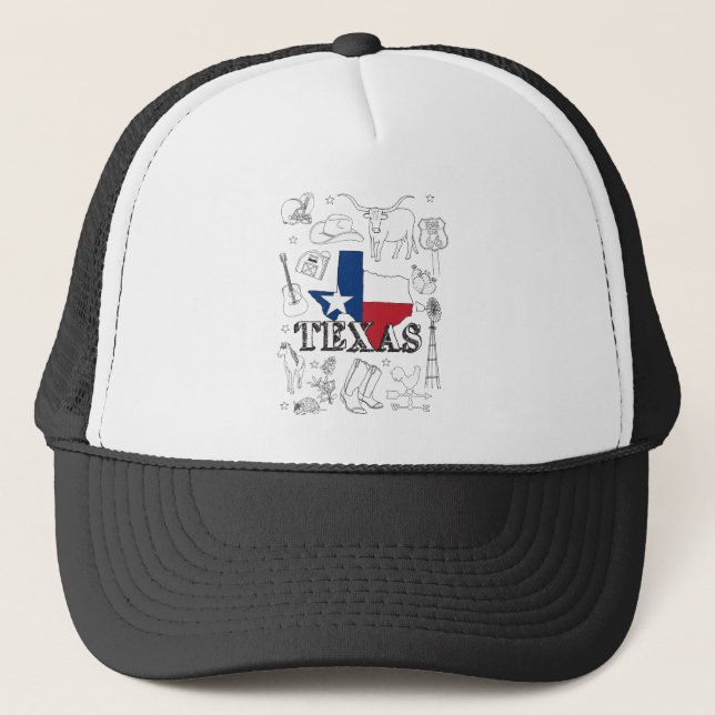 Gorra De Camionero Doodles de Ilustracion de Texas (Anverso)