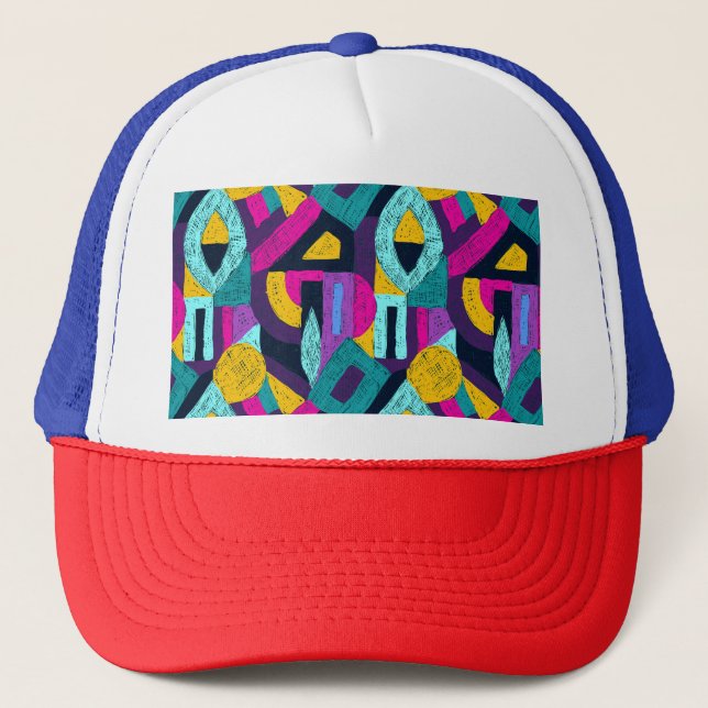 Gorra De Camionero Doodles retro: arte pop geométrico. (Anverso)
