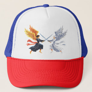 Gorra De Camionero Dos ángeles con espada grande con alas abiertas