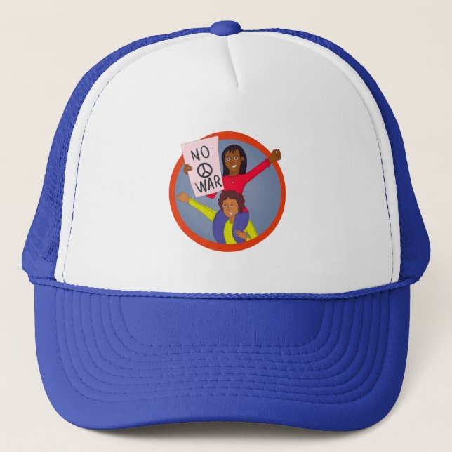 Gorra De Camionero Dos Chicas protestando contra la guerra (Anverso)