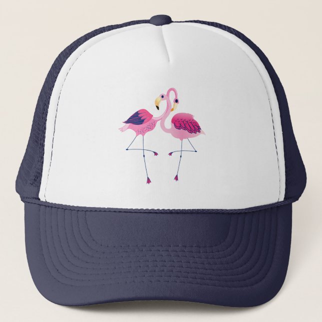 Gorra De Camionero Dos Ilustraciones Flamingos Rosados (Anverso)