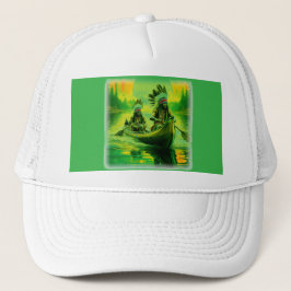 Gorra De Camionero Dos Indios Están Remando En El Lago