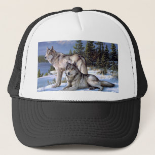 Gorra De Camionero Dos lobos árticos pintando