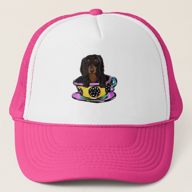 Gorra De Camionero Doxie Negro de Pelo Largo (Anverso)