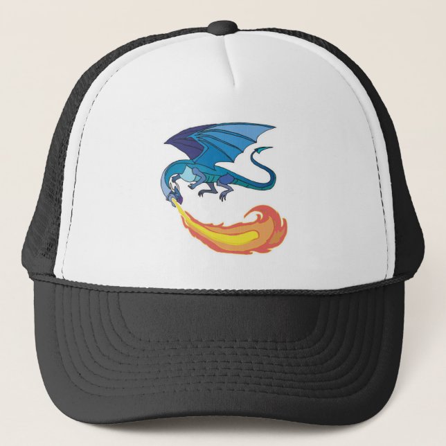 Gorra De Camionero dragón azul echando fuego (Anverso)