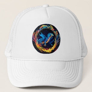 Gorra De Camionero Dragón Azul Mágico Rodeado de Llamas Místicas