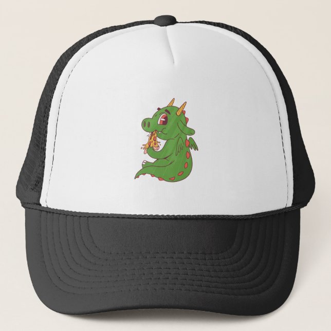 Gorra De Camionero Dragon Baby Comer Yummy Pizza Slice Diseño (Anverso)