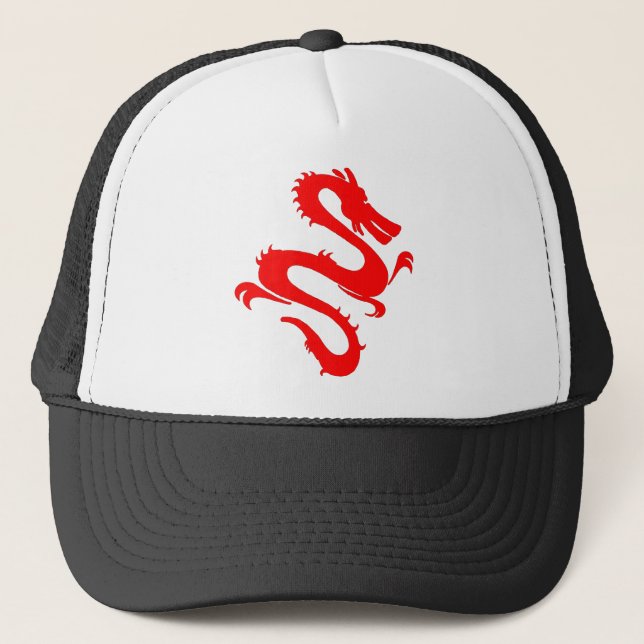 Gorra De Camionero Dragon Calligraphy Red Asian Stroke Friendly (Anverso)