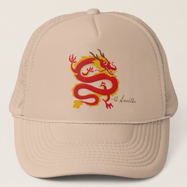 Gorra De Camionero Dragón chino tradicional.Agrega tu nombre. (Anverso)