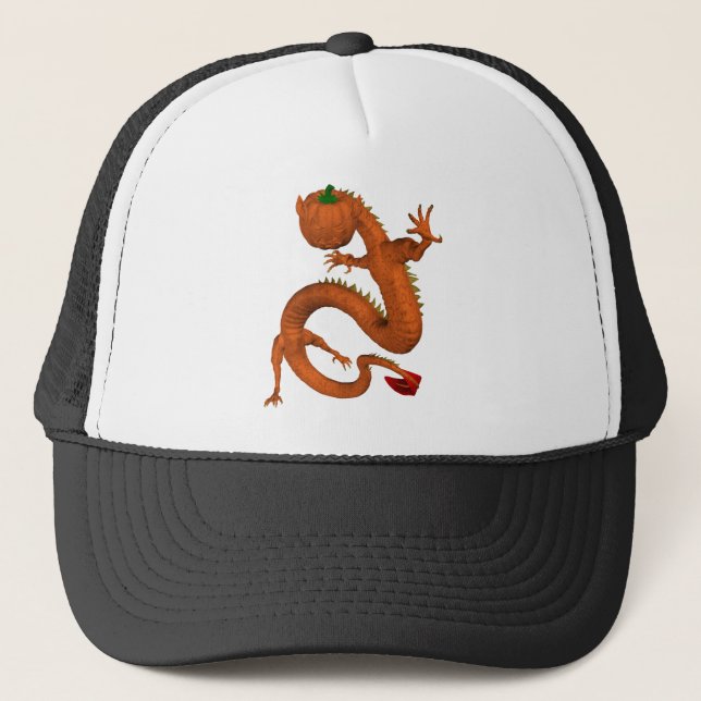 Gorra De Camionero Dragón de calabaza de Halloween naranja (Anverso)
