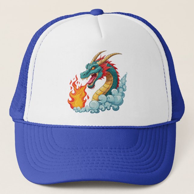 Gorra De Camionero dragón de cuernos azules (Anverso)