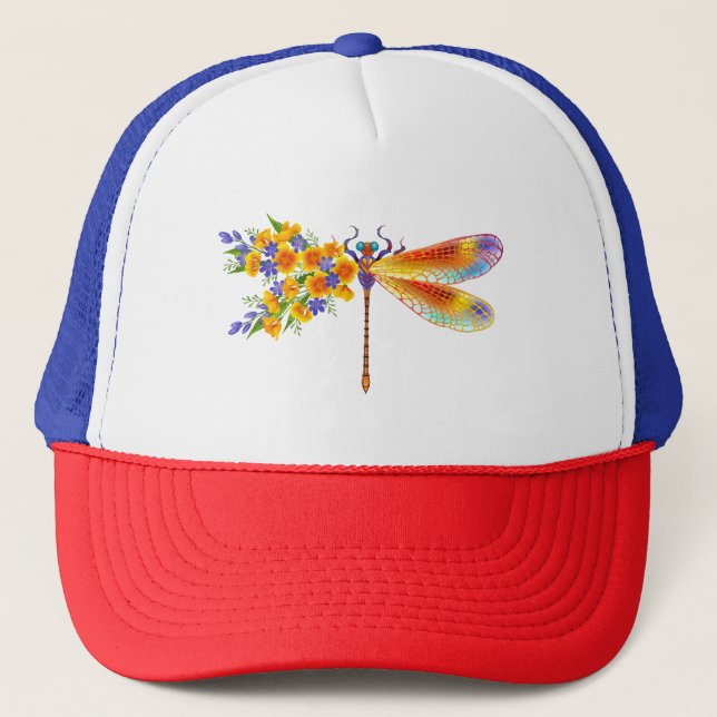 Gorra De Camionero Dragón de flores amarillas (Anverso)