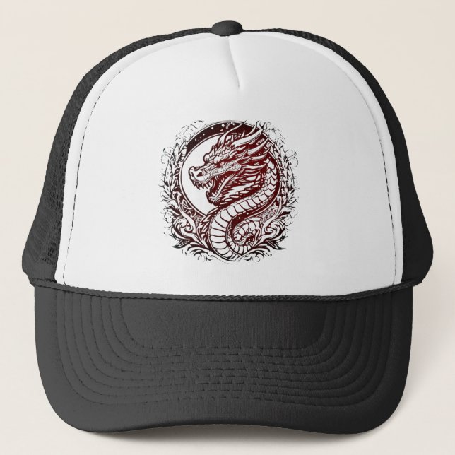 Gorra De Camionero Dragón de Sabiduría Rojo (Anverso)
