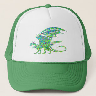 Gorra De Camionero Dragón del Mosaico Verde Increíble