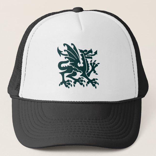 Gorra De Camionero Dragón heráldico 01 - Verde oscuro (Anverso)