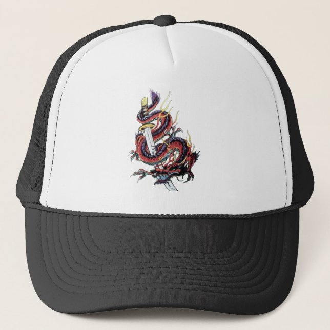 Gorra De Camionero Dragón japonés Katana de Sui Riu (Anverso)