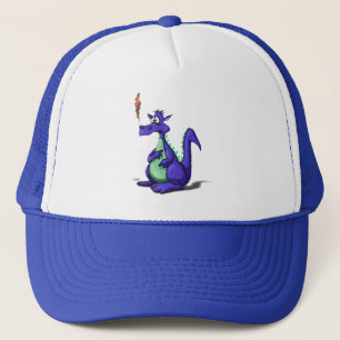 Gorra De Camionero Dragón Púrpura Preocupado Dibujo Animado