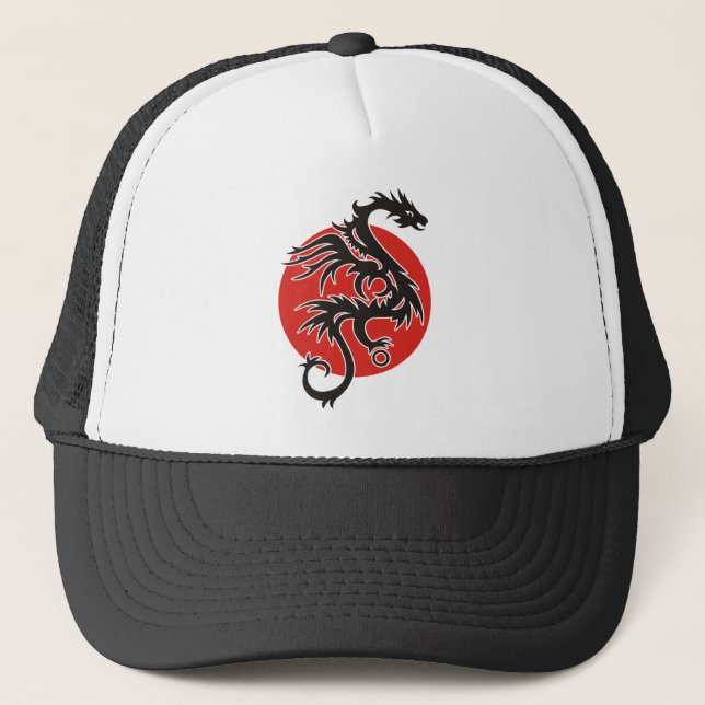 Gorra De Camionero Dragon Sun - blanco rojo negro + tus ideas (Anverso)