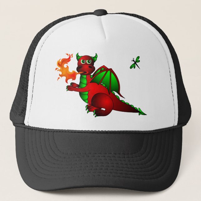 Gorra De Camionero Dragón y libélula rojos (Anverso)
