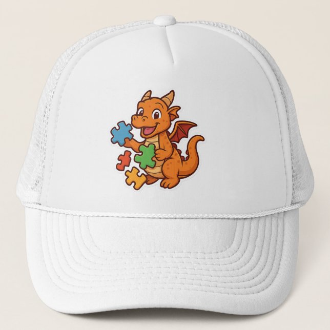Gorra De Camionero Dragones de rompecabezas juguetones (Anverso)