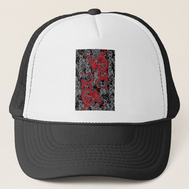 Gorra De Camionero Dragones rojos Ying Yang (Anverso)