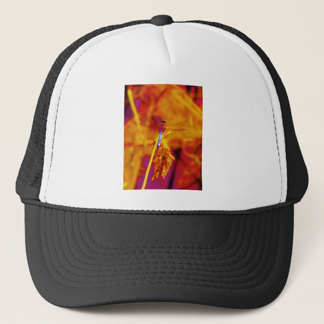 Gorra De Camionero Dragonfly arcoiris sobre ámbar y fuschia (Anverso)