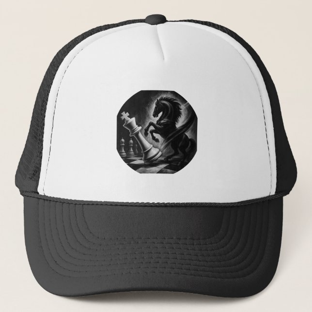 Gorra De Camionero Dramático caballo negro vs. rey - Audaz arte de aj (Anverso)